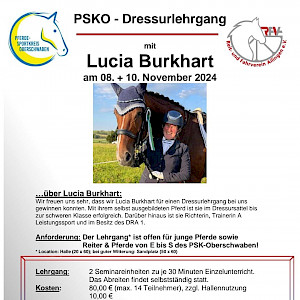 PSKO-Dressurlehrgang mit Lucia Burkart am 08.+10.11.2024 in Ailingen - Anmeldung offen!